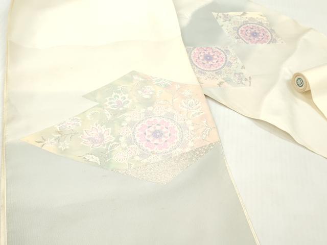 平和屋着物▼西陣 京の名門 じゅらく謹製 名古屋帯 帯反物 松皮菱花文 銀糸 証紙付き 逸品 未使用 DABG7361zy