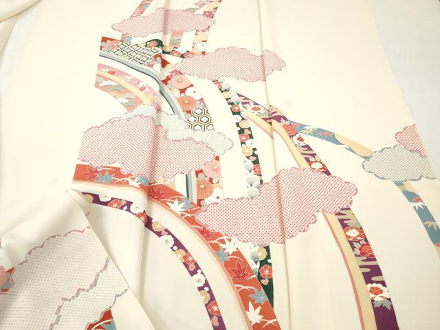 平和屋着物▼付下げ 反物 着尺 彩綾織 刺繍 熨斗草花文 金彩 逸品 未使用 DABG7459zy