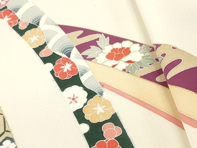 平和屋着物▼付下げ 反物 着尺 彩綾織 刺繍 熨斗草花文 金彩 逸品 未使用 DABG7459zy