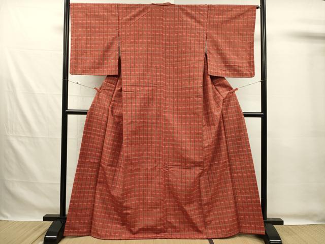 平和屋着物■上質な紬 格子文 正絹 逸品 未使用 DABG7543ya