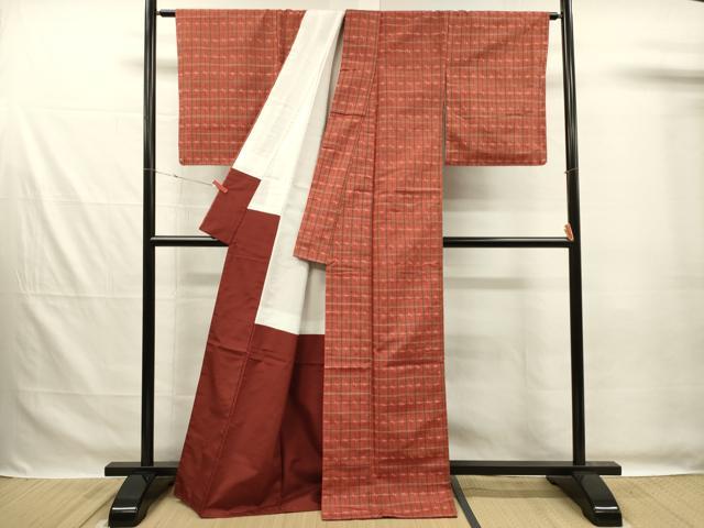 平和屋着物■上質な紬 格子文 正絹 逸品 未使用 DABG7543ya