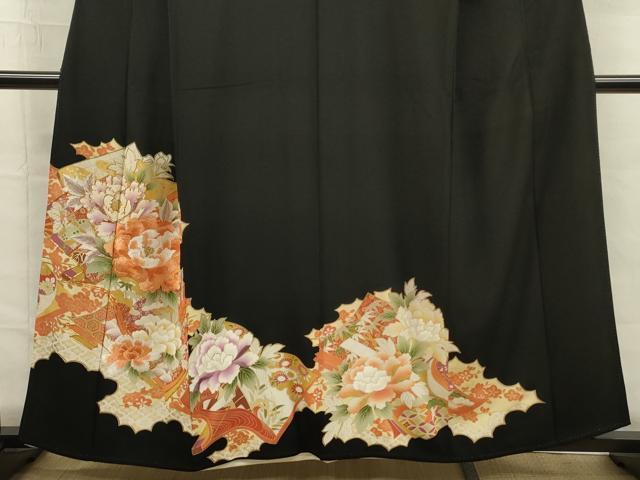 平和屋着物■豪華黒留袖 駒刺繍 牡丹 金彩 正絹 逸品 DABG7549ya