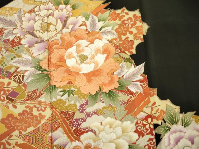 平和屋着物■豪華黒留袖 駒刺繍 牡丹 金彩 正絹 逸品 DABG7549ya