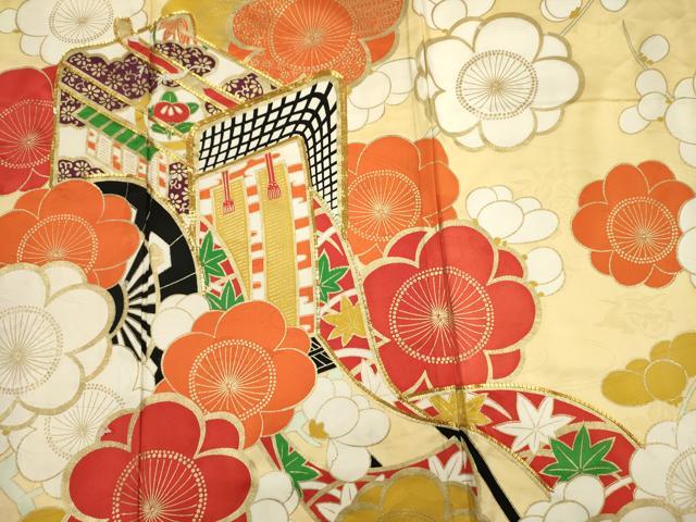 平和屋着物■豪華振袖 駒刺繍 御所車花文 金彩 正絹 逸品 DABG7550ya