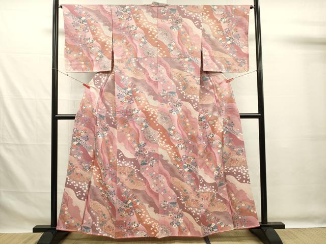 平和屋着物■上質な小紋 道長扇面花文 舞桜 金銀彩 正絹 逸品 DABG7555ya