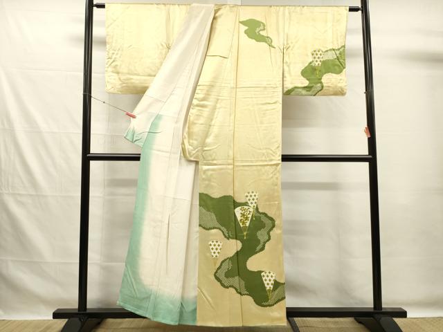 平和屋着物■訪問着 刺繍 扇面花文 鹿の子 正絹 逸品 DABG7558ya