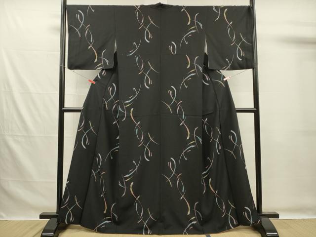 平和屋着物■上質な小紋 羽文 黒地 正絹 逸品 DABG7566ya