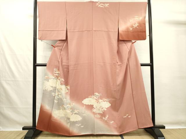 平和屋着物■訪問着 駒刺繍 渡橋流水花松文 暈し染め 金銀彩 正絹 逸品 DABG7569ya