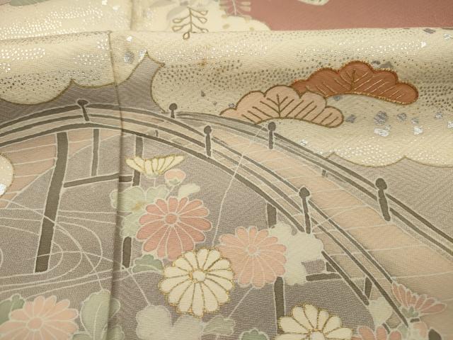 平和屋着物■訪問着 駒刺繍 渡橋流水花松文 暈し染め 金銀彩 正絹 逸品 DABG7569ya