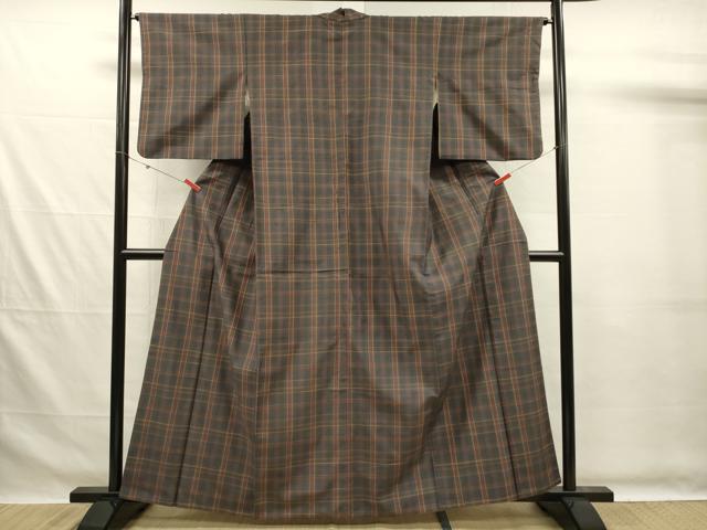 平和屋着物■上質な紬 格子 正絹 逸品 DABG7574ya