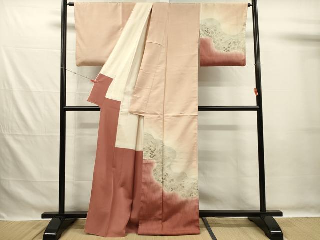 平和屋着物■訪問着 紬地 寿光織 立涌草花文 暈し染め 金糸 正絹 逸品 DABG7588ya