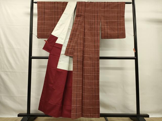 平和屋着物■上質な紬 格子 正絹 逸品 DABG7604ya