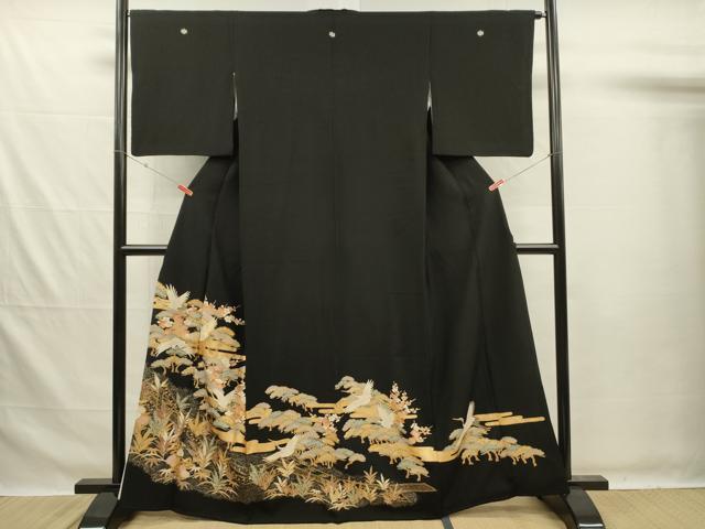 平和屋着物■豪華黒留袖 駒刺繍 飛鶴花松文 金彩 正絹 逸品 DABG7618ya