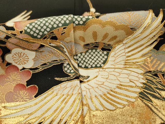 平和屋着物■豪華黒留袖 駒刺繍 飛鶴花松文 金彩 正絹 逸品 DABG7618ya