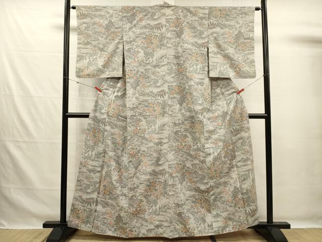 平和屋着物■上質な小紋 紬地 手描き 風景花文 正絹 逸品 DABG7634ya
