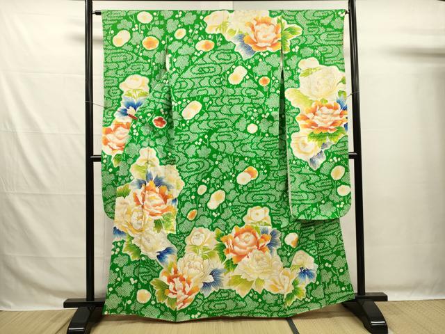 平和屋着物■豪華振袖 駒刺繍 絞り 草花文 牡丹 金彩 正絹 逸品 DABG7656ya