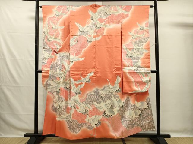 平和屋着物■豪華振袖 駒刺繍 飛鶴文 暈し染め 金彩 正絹 逸品 DABG7658ya