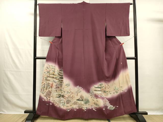 平和屋着物■豪華色留袖 作家物 風景花松文 枝梅 暈し染め 金糸 金通し地 正絹 逸品 DABG7667ya