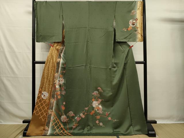 平和屋着物■訪問着 雪輪草花文 松竹梅 暈し染め 金彩 ロング丈 正絹 逸品 DABG7678ya