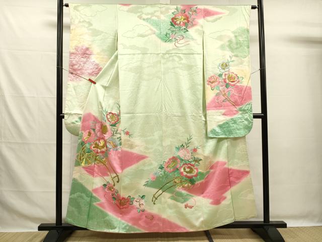 平和屋着物■豪華振袖 駒刺繍 総刺繍 花車文 暈し染め 金糸 正絹 逸品 DABG7680ya