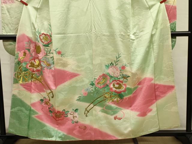 平和屋着物■豪華振袖 駒刺繍 総刺繍 花車文 暈し染め 金糸 正絹 逸品 DABG7680ya