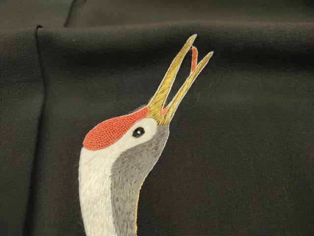 平和屋着物■中国三大刺繍 相良刺繍 黒留袖 鶴 暈し染め 金糸 正絹 逸品 DABG7683ya