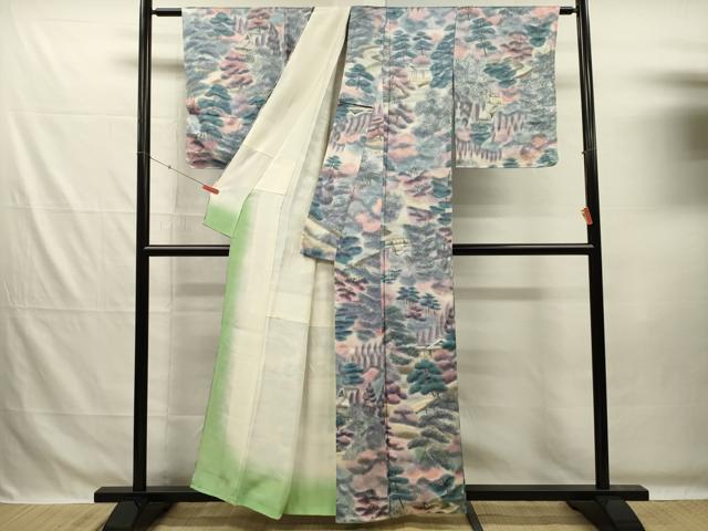 平和屋着物■上質な小紋 手描き 風景文 暈し染め 正絹 逸品 DABG7686ya