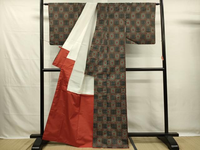 平和屋着物■本場大島紬 7マルキ 抽象花文 正絹 逸品 DABG7692ya