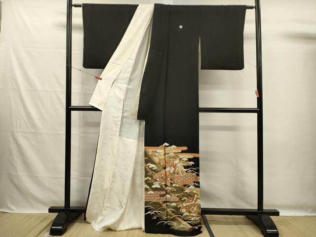 平和屋着物■豪華黒留袖 鳳凰檜扇花松文 金彩 正絹 逸品 DABG7706ya