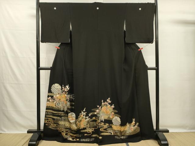 平和屋着物■豪華黒留袖 駒刺繍 雪輪花松文 枝梅 金彩 正絹 逸品 DABG7715ya