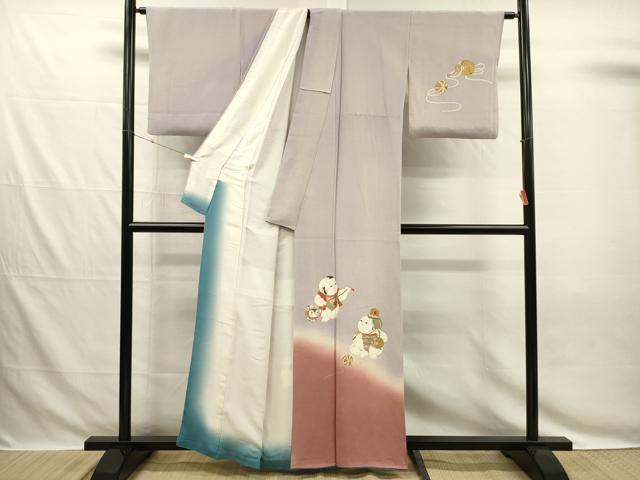 平和屋着物■訪問着 童子遊び 暈し染め 金彩 鬼しぼ縮緬 正絹 逸品 DABG7826ya