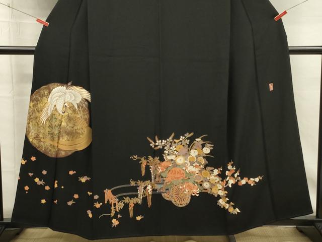 平和屋着物■豪華黒留袖 作家物 駒刺繍 飛鶴花車文 金彩 正絹 逸品 DABG7845ya
