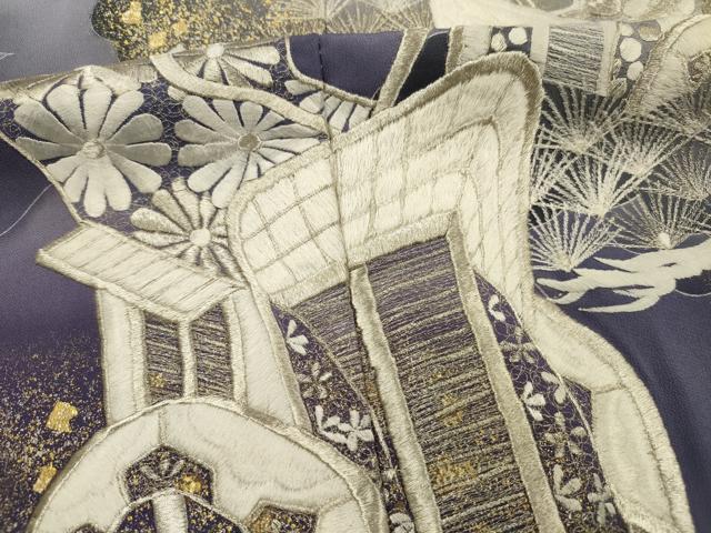 平和屋着物■豪華黒留袖 刺繍 御所車花文 暈し染め 金銀彩 正絹 逸品 DABG7846ya