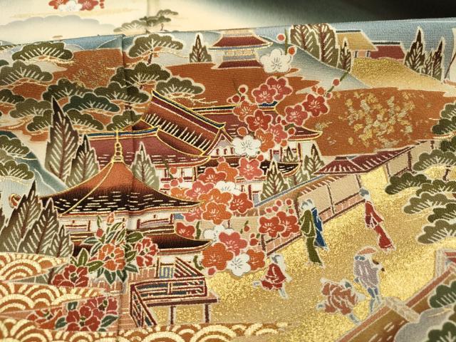 平和屋着物■豪華黒留袖 作家物 風景人物花松文 枝梅 暈し染め 金彩 正絹 逸品 DABG7855ya