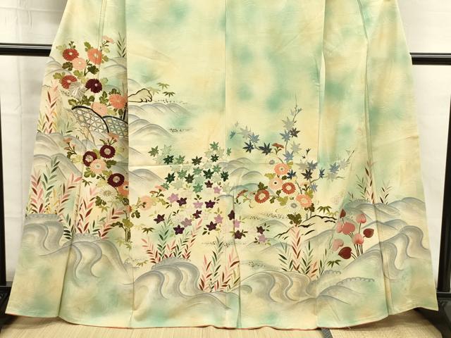平和屋着物■訪問着 刺繍 立波草花文 暈し染め 銀糸 正絹 逸品 DABG7860ya