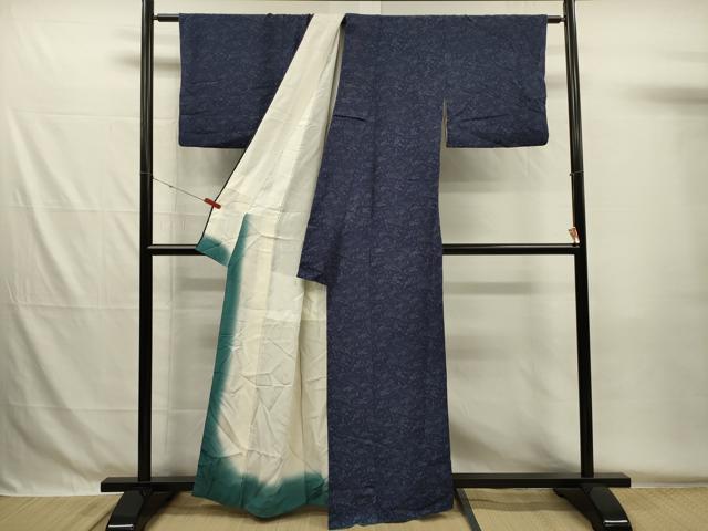 平和屋着物■上質な小紋 藍 型染め 鳳凰花唐草文 正絹 逸品 DABG7905ya