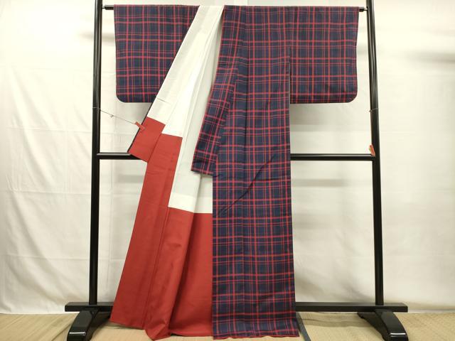 平和屋着物■本場縞大島紬 格子文 正絹 逸品 DABG7941ya
