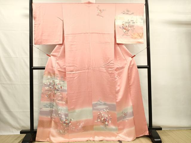平和屋着物■訪問着 渡橋風景花文 暈し染め 金彩 正絹 逸品 DABG7951ya