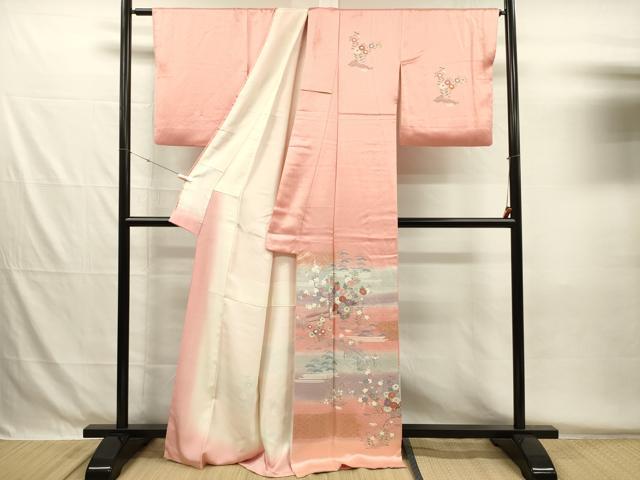 平和屋着物■訪問着 渡橋風景花文 暈し染め 金彩 正絹 逸品 DABG7951ya