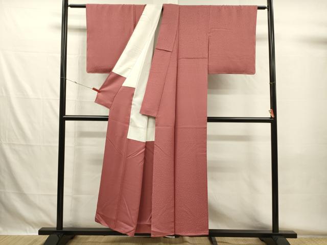 平和屋着物■上質な色無地 花尽くし地紋 小豆色 正絹 逸品 未使用 DABG7968ya