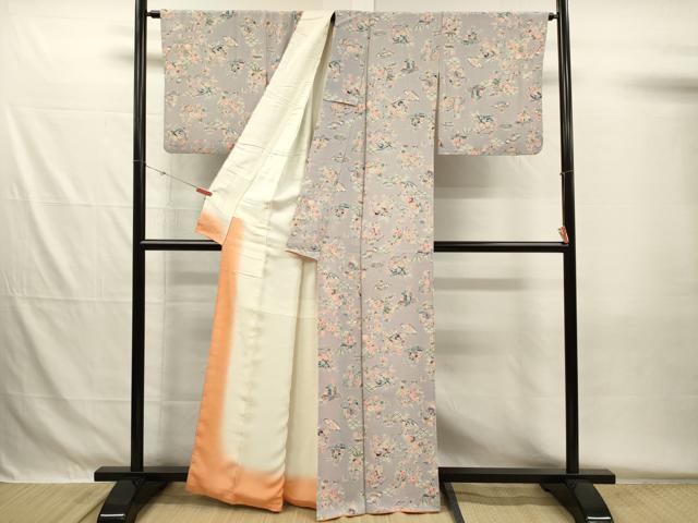 平和屋着物■上質な小紋 型染め 風景扇面花文 正絹 逸品 DABG7974ya