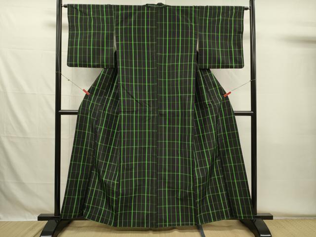 平和屋着物■本場縞大島紬 格子 正絹 逸品 DABG7984ya