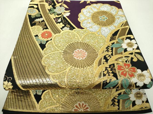 平和屋着物▼六通柄袋帯 枝垂れ桜 立波に桜 金銀糸 正絹 逸品 DABG8029ps