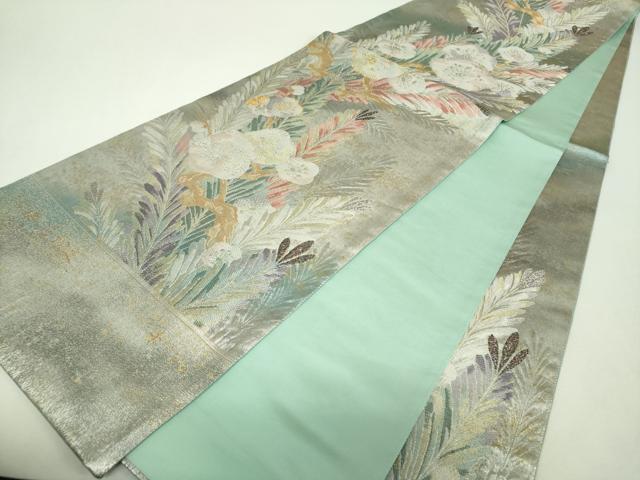 平和屋着物▼西陣 帯匠山下謹製 六通柄袋帯 華ごよみ 紅梅若松文 金銀糸 証紙付き 正絹 逸品 DABG8032ps