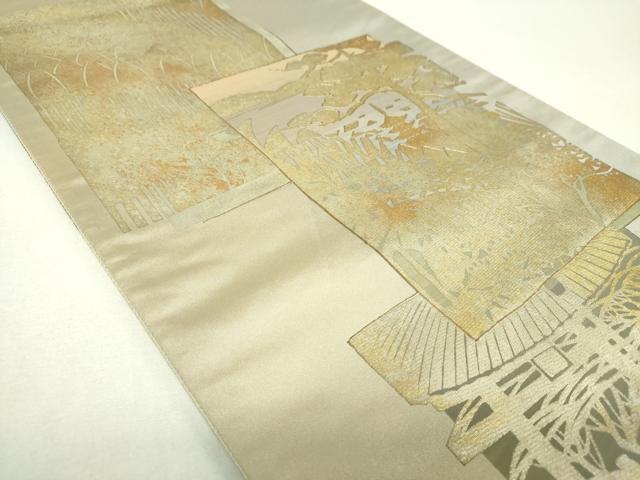 平和屋着物▼六通柄袋帯 色紙重ね風景文 金彩 正絹 逸品 DABG8039ps