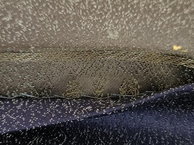 平和屋着物▼二代目清次郎 手描き 両面 太鼓柄袋帯 草花文 銀通し地 正絹 逸品 DABG8059ps