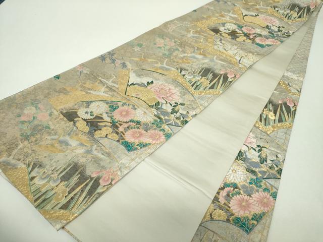 平和屋着物▼六通柄袋帯 唐織 地紙飛鶴花文 槍梅 金銀糸 正絹 逸品 DABG8145ps