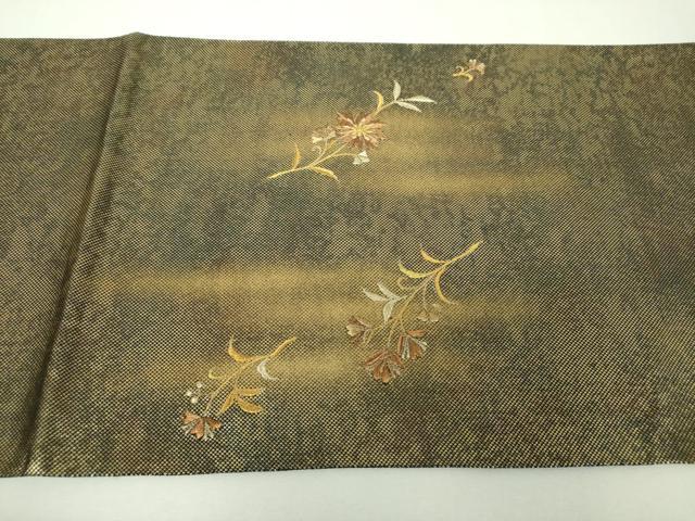 平和屋着物▼太鼓柄袋帯 刺繍 孔雀花丸文 金彩 引箔 正絹 逸品 DABG8159ps