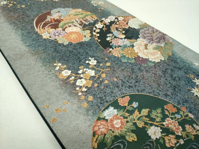 平和屋着物▼六通柄袋帯 唐織 光釉色箔 花鳥丸文 金銀糸 引箔 正絹 逸品 DABG8199ps