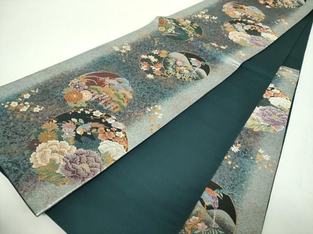 平和屋着物▼六通柄袋帯 唐織 光釉色箔 花鳥丸文 金銀糸 引箔 正絹 逸品 DABG8199ps
